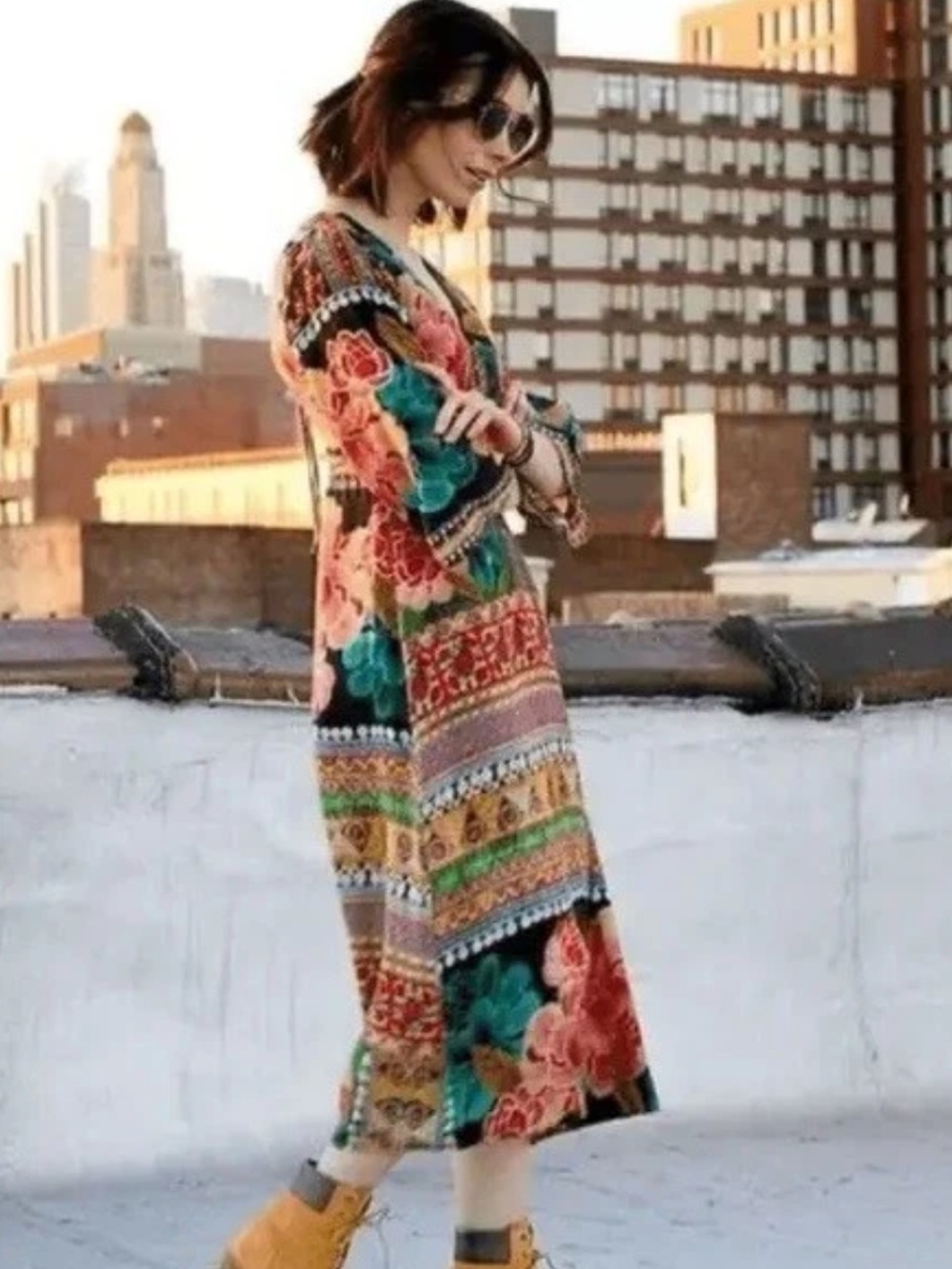 Rio Rosario Maxi Dress Anthropologie Vibrant Floral & Geometric Print Size L